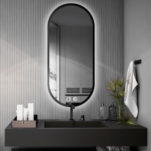 Lustro owalne w ramie z zegarem cyfrowym- OSKAR LED PREMIUM