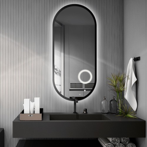 Lustro owalne w ramie z lusterkiem zoom led - OSKAR LED PREMIUM