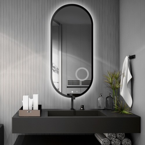 Lustro owalne w ramie z lusterkiem zoom i włącznikiem - OSKAR LED PREMIUM