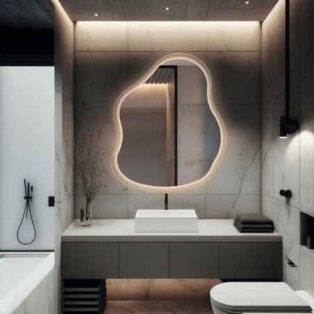 Organisch gevormde spiegel op floatglas met verlichting - STONE GLASS LED