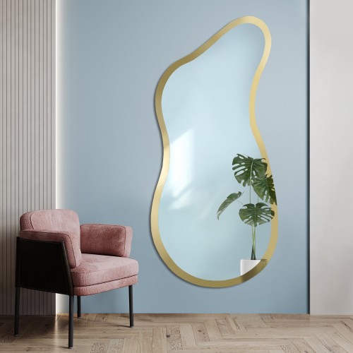 Nieregularne lustro w ramie złoty połysk – ANGELIT II SHINE