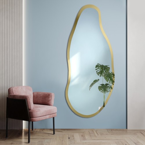 Nieregularne lustro w ramie złoty połysk - BARYT SHINE