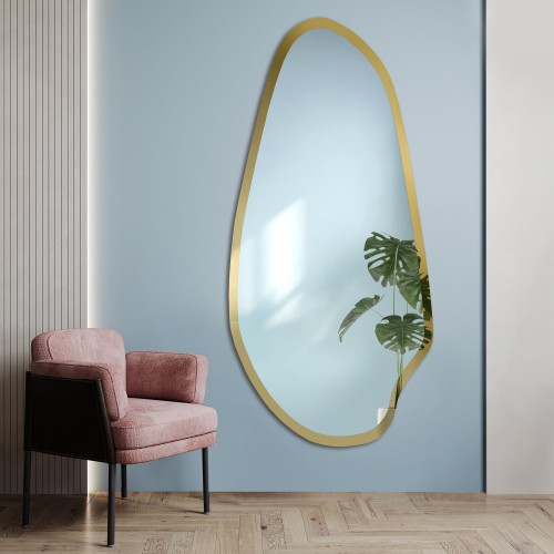 Nieregularne lustro w ramie złoty połysk - JASPIS SHINE