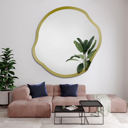 Nieregularne lustro w ramie złoty połysk - CYRKON SHINE