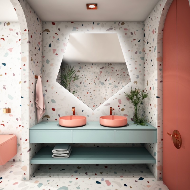 Geometrisch gevormde spiegel met verlichting - PENTA LED