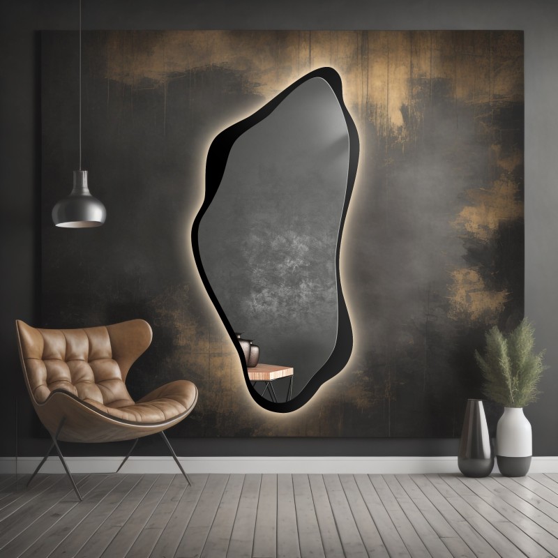 Onregelmatig gevormde spiegel in mdf lijst met verlichting - PIENA IN LED FRAME