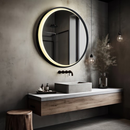 Lustro okrągłe w czarnej ramie mdf z piaskowanym księżycem led – MIDNIGHT LED