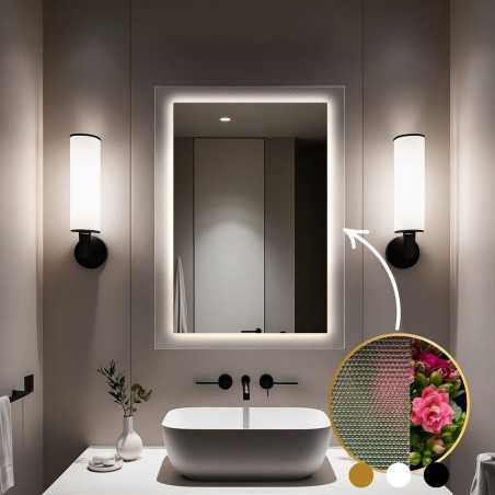 Rechthoekige spiegel op ornamentglas Master Point met verlichting - LUXORA SOLEIL LED