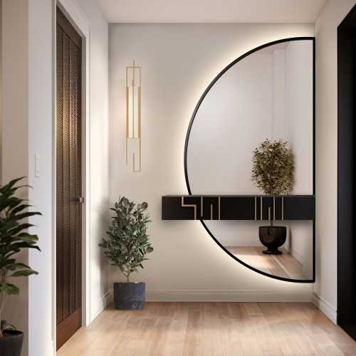 Halfronde spiegel in twee delen in een frame met verlichting - DOPPIO IN LED FRAME
