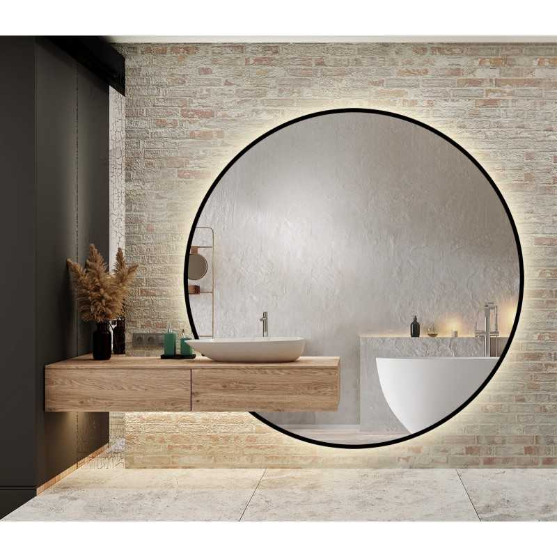 Miroir led rond sur mesure avec découpe pour armoire dans un cadre en mdf - ORFEUSZ LED Miroir led rond sur mesure avec découpe pour armoire dans un cadre en mdf - ORFEUSZ LED