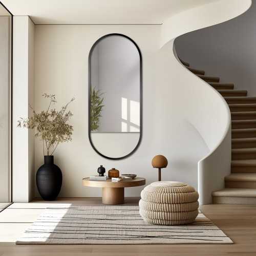 Ovale spiegel in matzwarte mdf lijst - ODYS - lijstkleur naar keuze