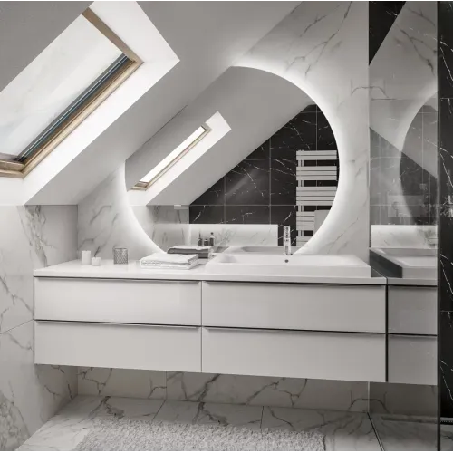 Miroir rond sous pente avec côtés biseautés et éclairage LED – OLGA LED