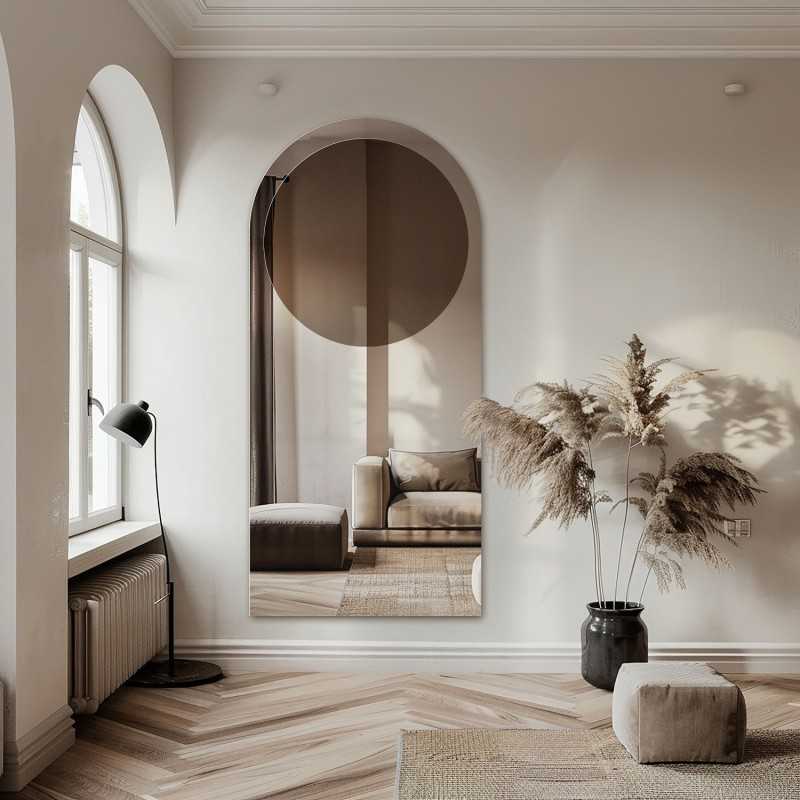 Miroir semi-ovale avec une plaque de miroir ronde brune – MOCHA CHOCO