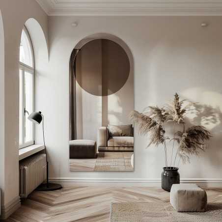 Miroir semi-ovale avec une plaque de miroir ronde brune – MOCHA CHOCO