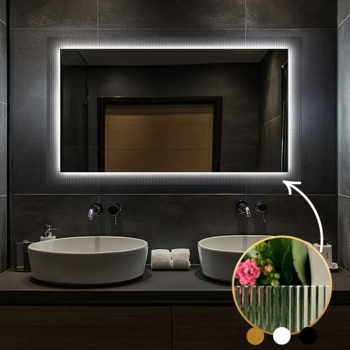 Rechthoekige spiegel op ornamentglas Visiosun Classic met verlichting - LUXORA CLARITY LED