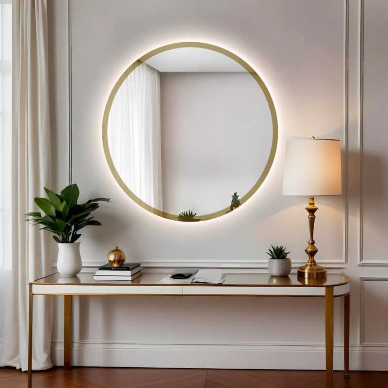 Miroir rond dans un cadre en or brillant avec éclairage - BELLA LED Miroir rond dans un cadre en or brillant avec éclairage - BELLA LED