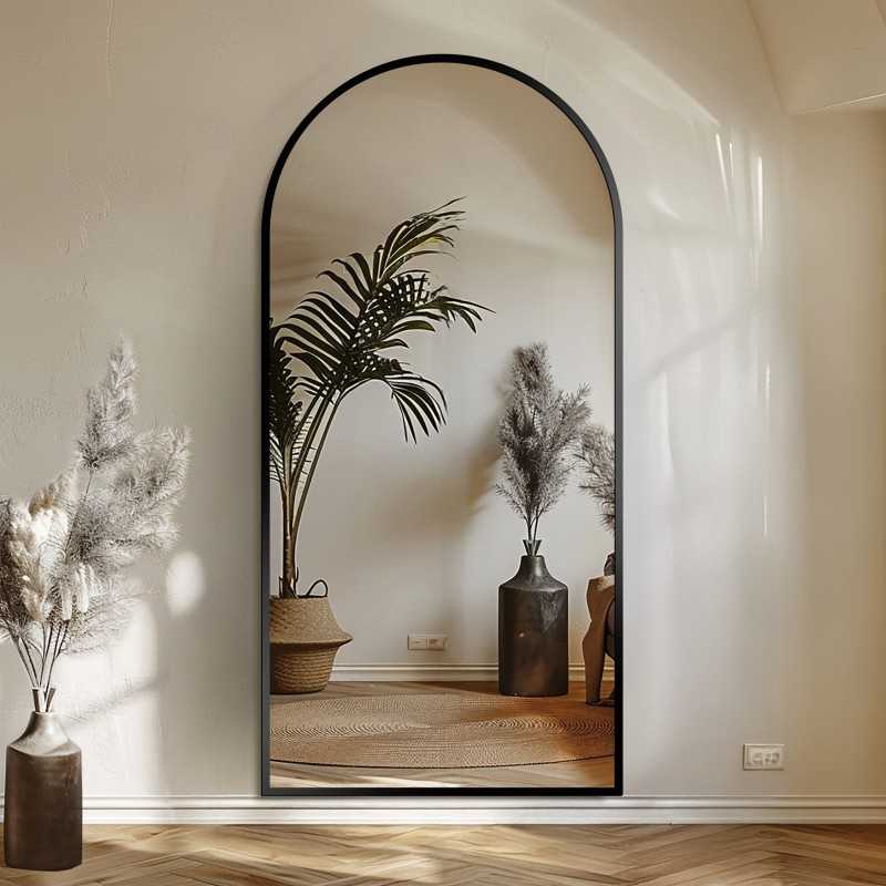 Miroir semi-ovale avec cadre en mdf noir mat - BERDO - couleur du cadre au choix