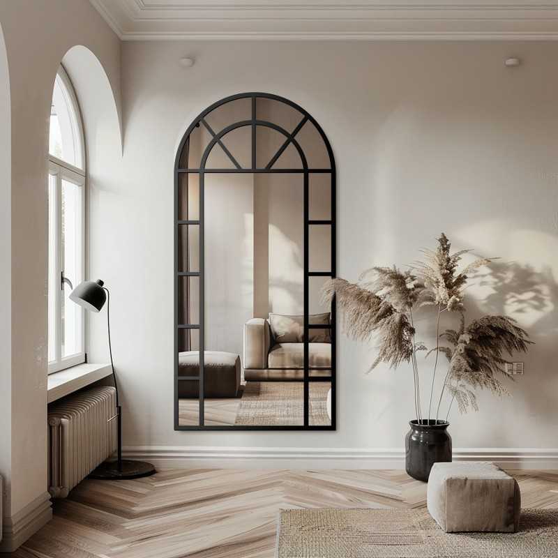 Miroir semi-ovale avec meneaux dans un cadre en mdf loft - FENÊTRE II - couleur du cadre au choix Miroir semi-ovale avec meneaux dans un cadre en mdf loft - FENÊTRE II - couleur du cadre au choix