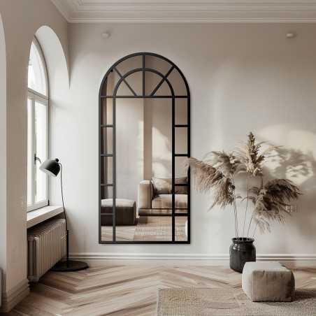 Half-ovale spiegel met raamwerk in loft mdf lijst - RAAM II - lijstkleur naar keuze