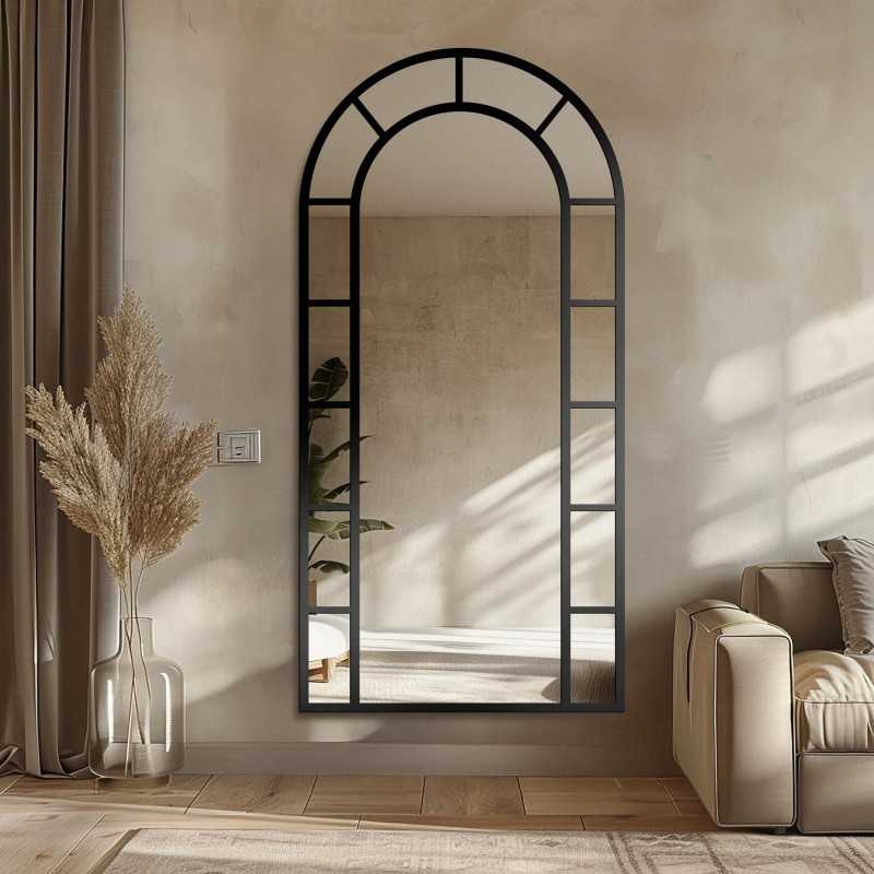 Miroir semi-ovale avec meneaux dans un cadre en mdf loft - FENÊTRE III - couleur du cadre au choix Miroir semi-ovale avec meneaux dans un cadre en mdf loft - FENÊTRE III - couleur du cadre au choix
