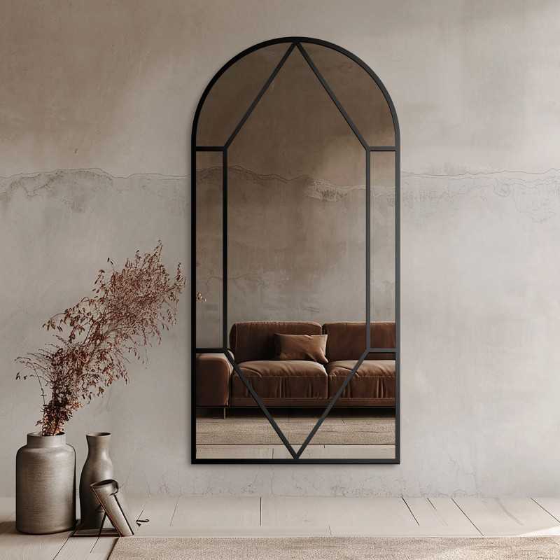 Miroir semi-ovale avec meneaux dans un cadre en mdf loft - FENÊTRE IV - couleur du cadre au choix Miroir semi-ovale avec meneaux dans un cadre en mdf loft - FENÊTRE IV - couleur du cadre au choix