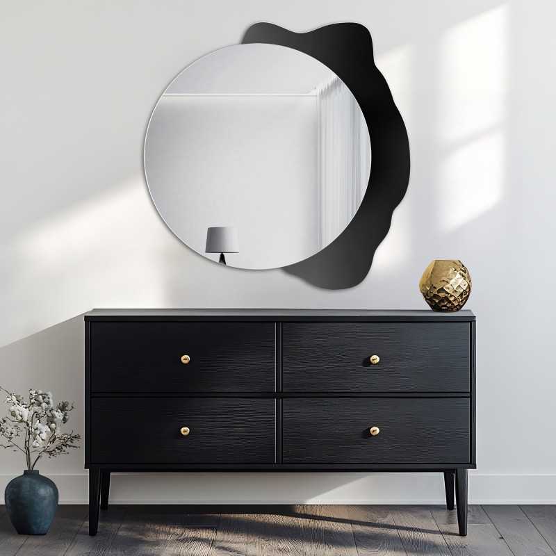Miroir rond décoratif sur fond noir - PLAMKO