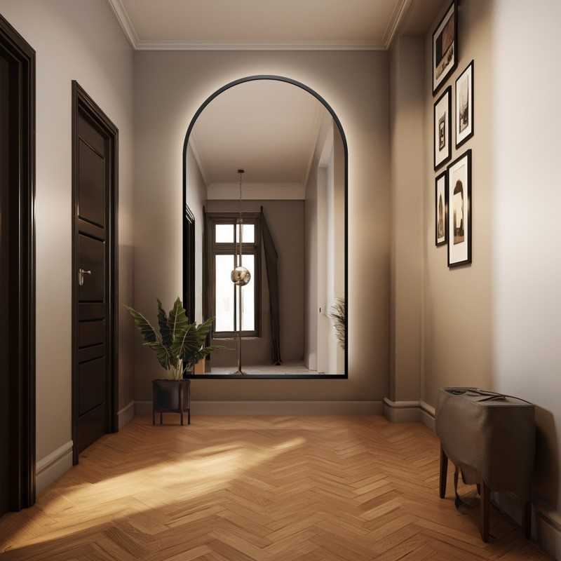 Miroir semi-ovale dans un cadre MDF noir avec éclairage - BERDO LED