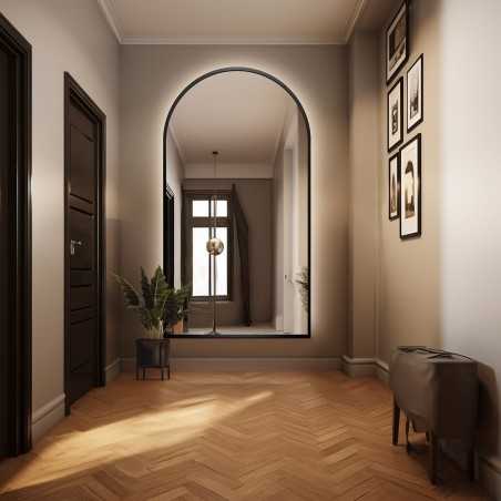 Miroir semi-ovale dans un cadre MDF noir avec éclairage - BERDO LED