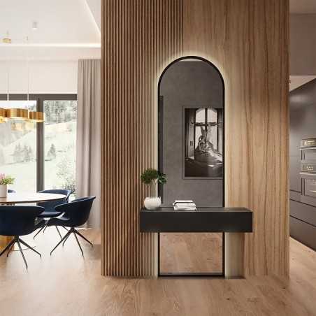 Miroir semi-ovale pour coiffeuse en mdf noir cadre en deux parties -BERDO LED - couleur du cadre au choix