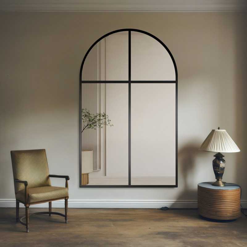 Miroir semi-ovale avec meneaux dans un cadre en mdf loft - MARTIN - couleur du cadre au choix