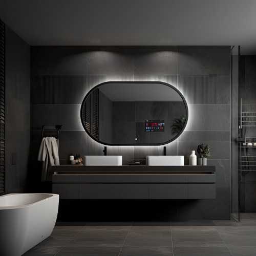 Miroir intelligent pour salle de bain dans un cadre MDF noir avec éclairage - OSKAR SMART LED - couleur de cadre au choix
