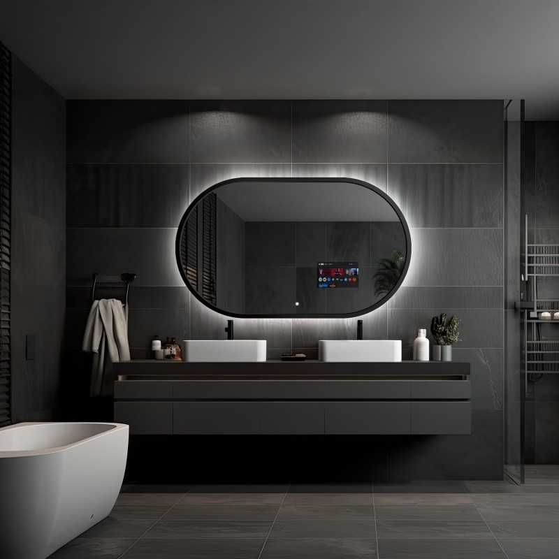 Miroir intelligent pour salle de bain dans un cadre MDF noir avec éclairage - OSKAR SMART LED - couleur de cadre au choix