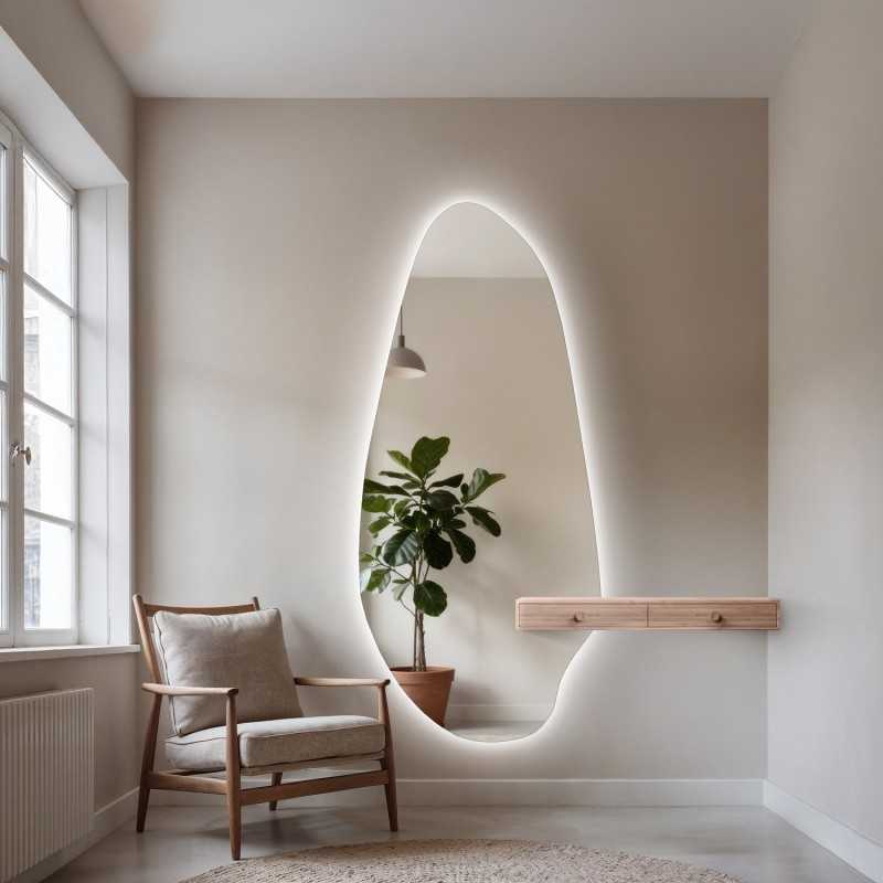 Miroir de forme irrégulière avec découpe d'armoire et éclairage - JASPIS LED