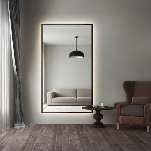 Miroir dans un cadre noir avec éclairage - 1503 LED - couleur du cadre au choix