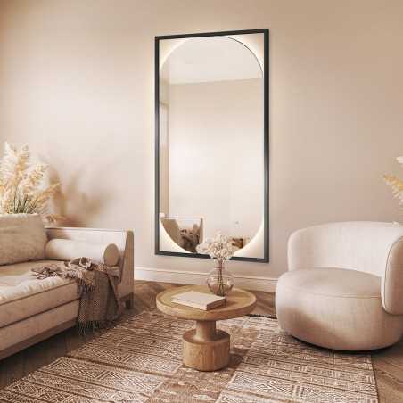 Miroir moderne ovale dans un cadre en bois avec éclairage - RENA LED