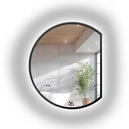 Miroir rond dans un cadre MDF noir mat avec éclairage - OTTO LED avec côté chanfreiné