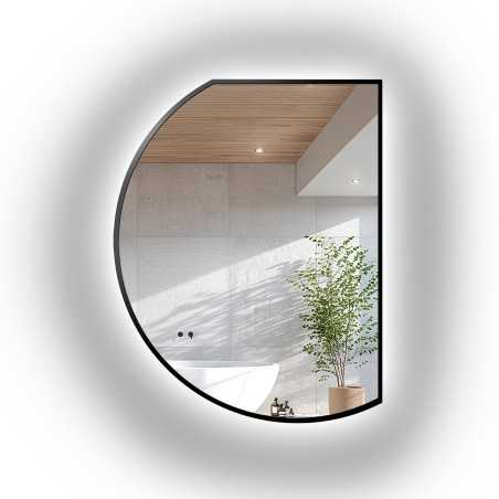 Onregelmatig gevormde spiegel in zwart mat mdf lijst met verlichting - ODETTA LED