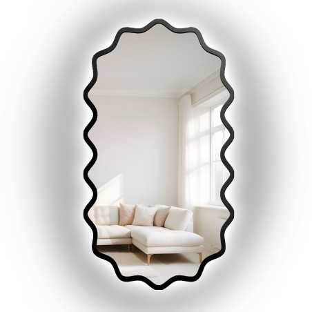 Miroir ovale avec cadre ondulé en MDF et éclairage intégré - AQUARELLE ELORA LED