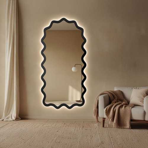 Rechthoekige spiegel met golvende MDF-lijst en verlichting - AQUARELLE MARELLA LED