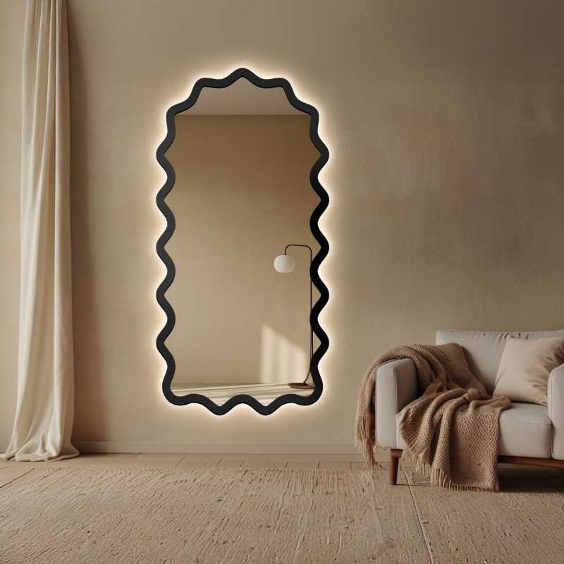 Miroir semi-ovale dans un cadre ondulé en MDF avec éclairage intégré - AQUARELLE SONA LED