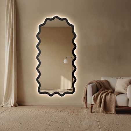 Miroir semi-ovale dans un cadre ondulé en MDF avec éclairage intégré - AQUARELLE SONA LED