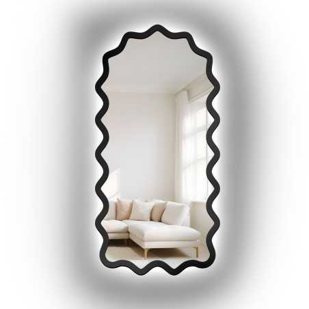 Miroir semi-ovale dans un cadre ondulé en MDF avec éclairage intégré - AQUARELLE SONA LED
