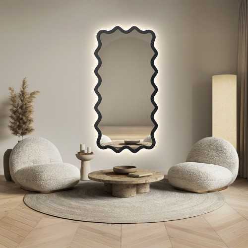 Elliptische spiegel in een golvend MDF-frame met verlichting - AQUARELLE ELVA LED
