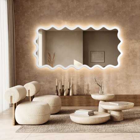Rechthoekige spiegel met golvende MDF-lijst en verlichting - AQUARELLE MARELLA LED
