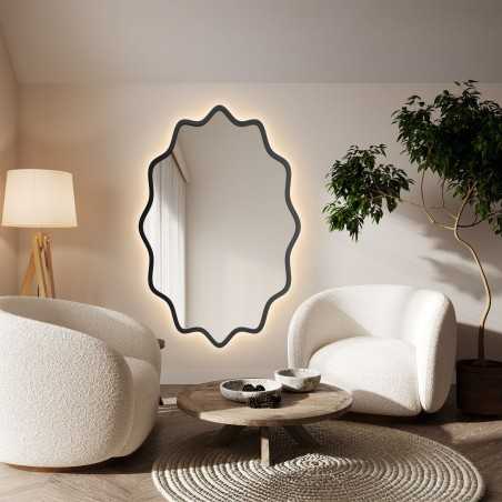 Miroir elliptique dans un cadre ondulé en MDF avec éclairage intégré - AQUARELLE ELVA LED
