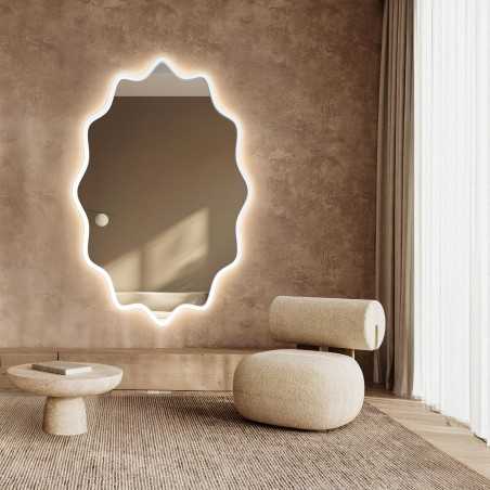 Elliptische spiegel in een golvend MDF-frame met verlichting - AQUARELLE ELVA LED