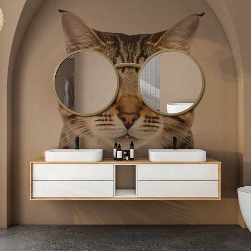 Jeu de miroirs ronds chat en lunettes mdf - LUNETTES