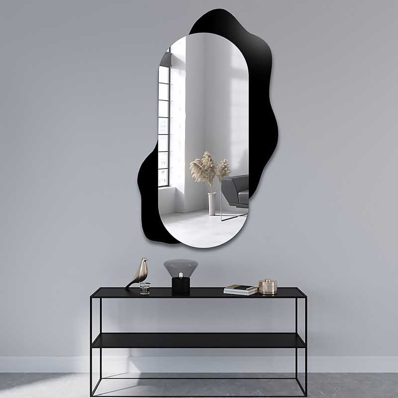 Decoratieve ovale spiegel op zwarte beits - KLEKS