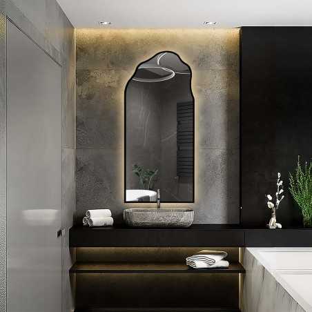 Miroir semi-ovale de forme organique dans un cadre avec éclairage - AURO IN LED FRAME 1