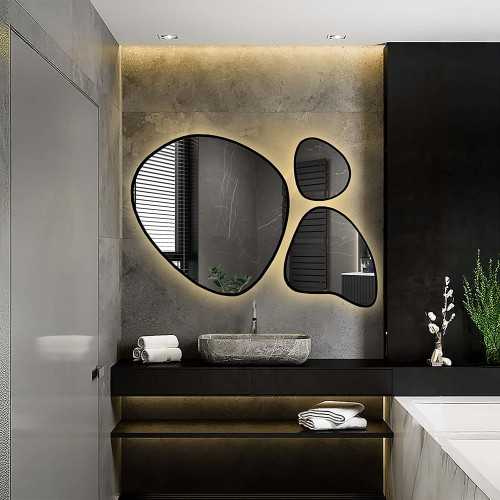 Set de trois miroirs organiques dans un cadre avec illumination - FLORA IN LED FRAME